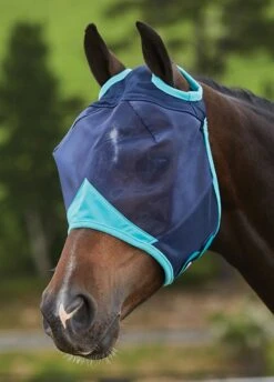Weatherbeeta ComFiTec Fine Mesh Fly Mask Without Ears - Navy/Turquoise