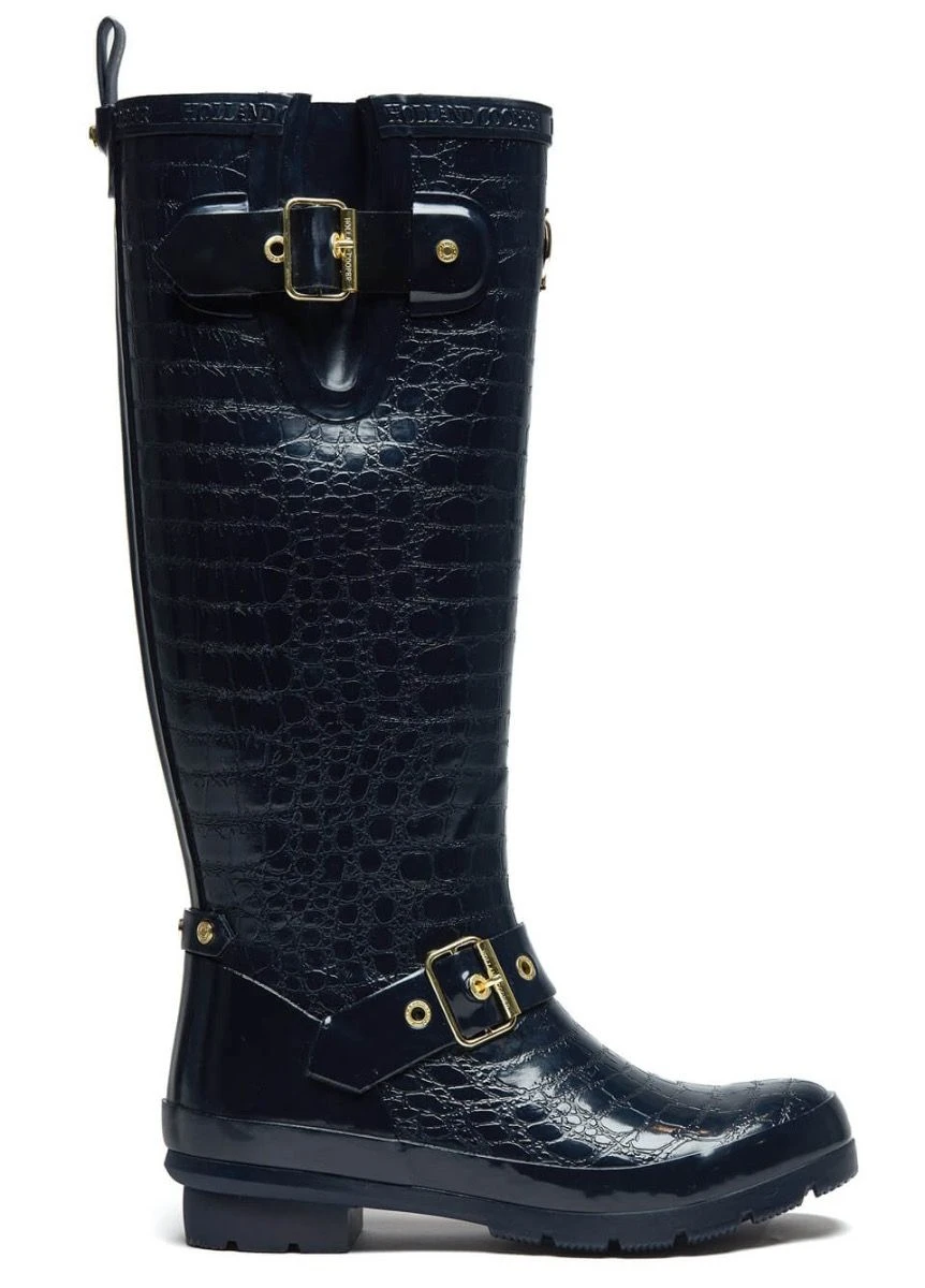 Holland Cooper Sherpa Lined Regency Wellingtons - Navy Croc - Image 2