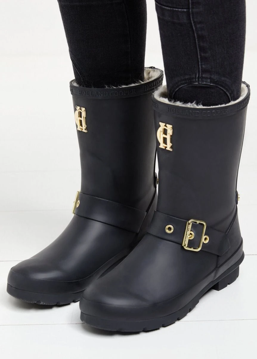 Holland Cooper Sherpa Lined Chelsea Wellington - Matte Black