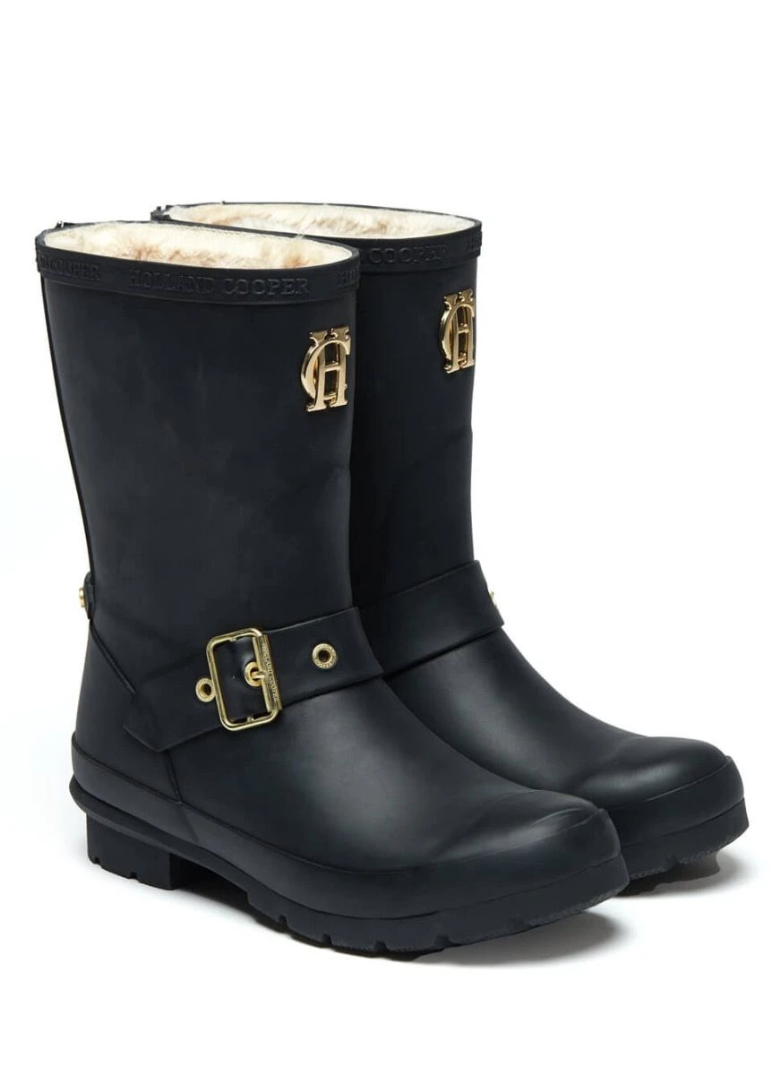 Holland Cooper Sherpa Lined Chelsea Wellington - Matte Black - Image 3