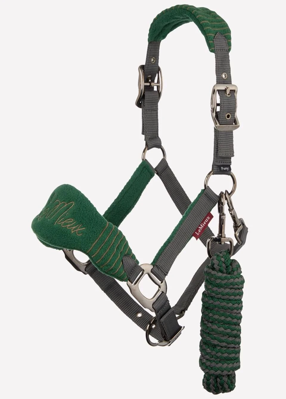 LeMieux Vogue Fleece Headcollar & Leadrope Set - Hunter Green/Grey