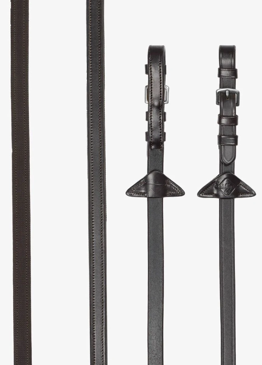 LeMieux Rubber 1/2 Lined Reins - Brown/Silver