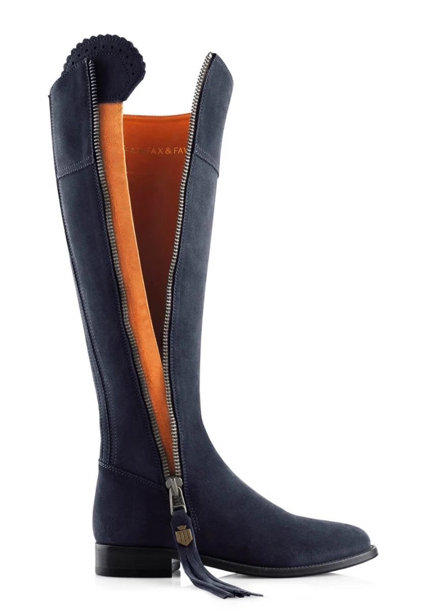 Fairfax & Favor Ladies Flat Regina Narrow Fit Suede Boot - Navy - Image 3