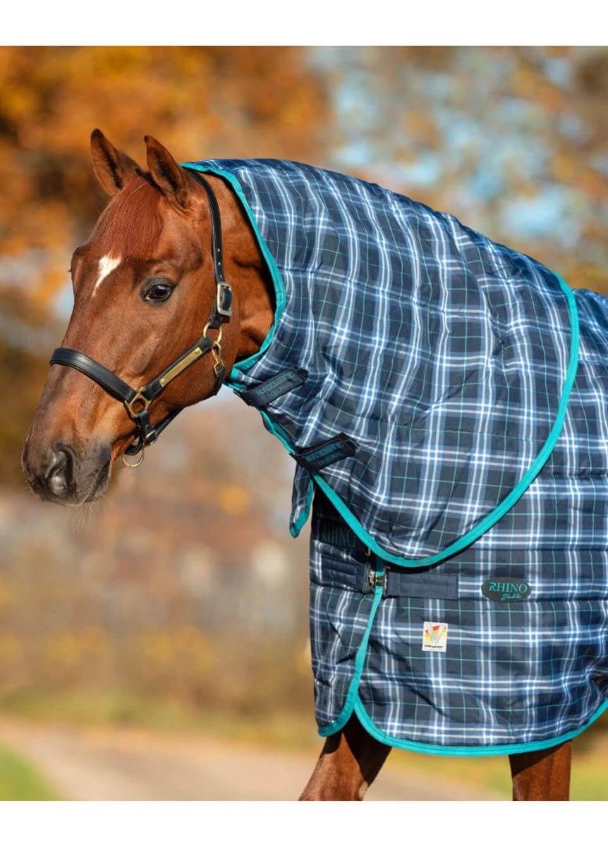 Rhino Original Stable Hood For Heavy - Navy Check/Teal